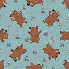 Cute doodle tribal seamless pattern with bears.