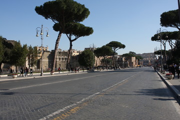 The Via dei Fori Imperiali - road in the centre of the city of Rome, Italy.