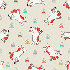 Cute doodle seamless pattern with dogs