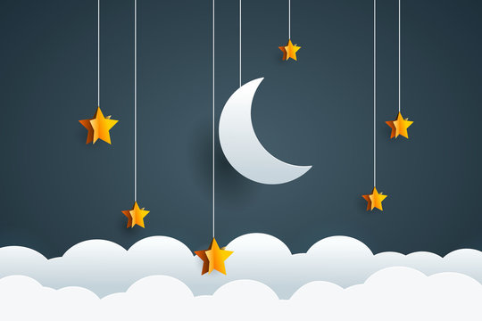 Night Sky With Moon And Stars. Goodnight And Sweet Dream