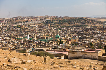 Obraz premium View from Merenides tombs to Fez cityscape, Morocco, Africa