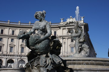Fototapeta na wymiar Vintage Fountain in the Piazza of the Republic. Rome, Italy