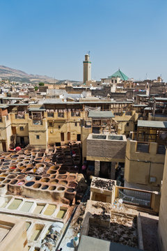 Oldest tannery at Medina of Fes, Morocco, Africa