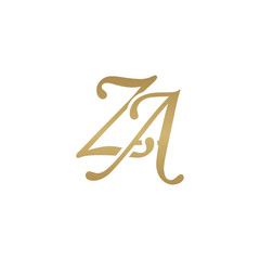 Initial letter ZA, overlapping elegant monogram logo, luxury golden color