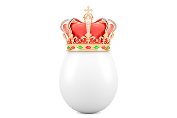 Egg with gold royal crown, 3D rendering