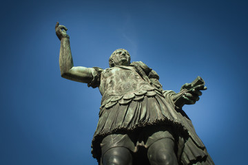 bronze statue of caesar augustus in Rome, Italy. Roman emperor in the  imperial forums complex
