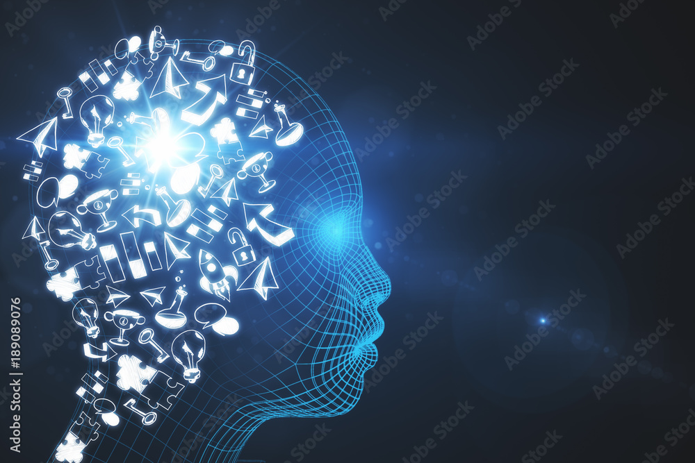 Poster artificial intelligence and brainstorm concept.