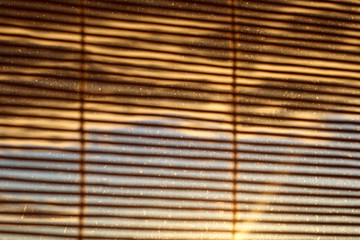 Sunset through the dusty window. Selective focus, copy space.