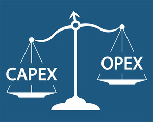 capex and opex on vintage scales, business concept, vector illustration  - obrazy, fototapety, plakaty