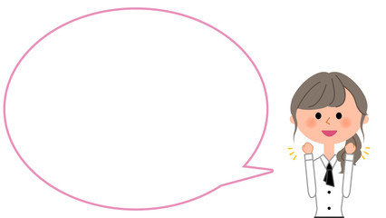 ガッツポーズをするカフェスタッフ　ふきだし