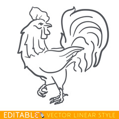 Rooster zodiac sign. Cock Chinese year. Calendar 2029. Editable line sketch icon. Stock vector illustration.