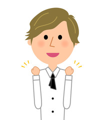 カフェ　スタッフ　店員　ガッツポーズ