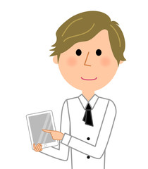 カフェ　スタッフ　店員　タブレット