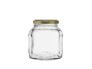 empty glass jar with a tin cap isolated on a white background