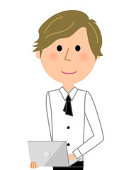 カフェ　スタッフ　店員　ノートパソコン