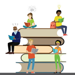 Cartoon people read books,learning process,