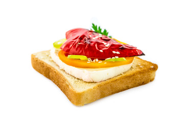 Fototapeta na wymiar sandwich with radish and paprika isolated on white background