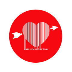 Icono plano codigo de barras HAPPY VALENTINES DAY con corazon circulo rojo