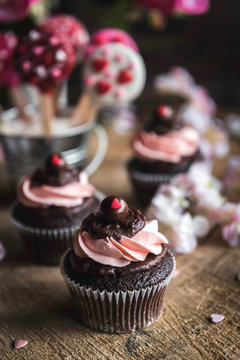 Heart cupcakes served on the table,selective focus