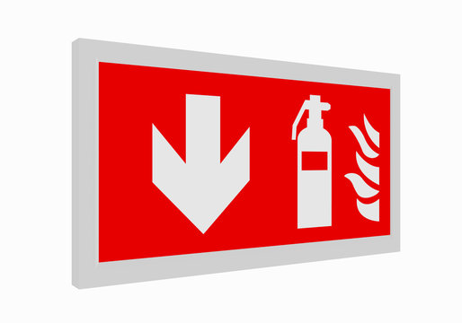 Brandschutzzeichen nach der aktuellen Form der ASR A1.3: Feuerlöscher unten. 3d render