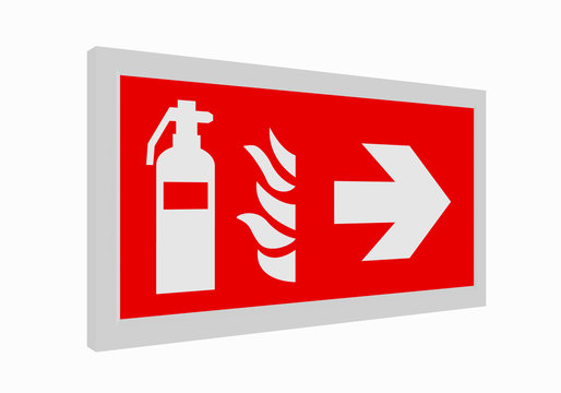 Brandschutzzeichen nach der aktuellen Form der ASR A1.3: Feuerlöscher rechts. 3d render