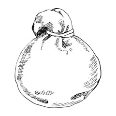 Round bag with long rope neckline. The sketch marker. Vector.