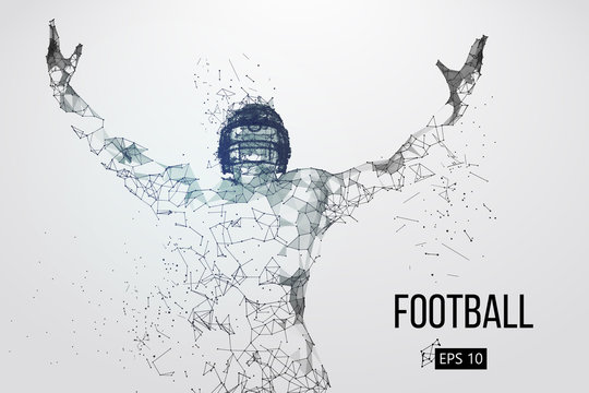 Silhouette Of A Football Player. Dots, Lines, Triangles, Text, Color Effects And Background On A Separate Layers, Color Can Be Changed In One Click. Vector Illustration