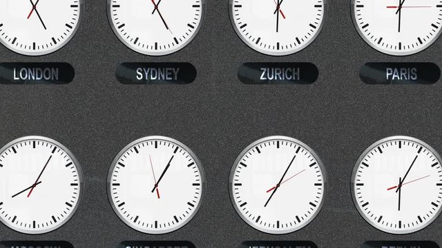 Accurate Different Time Zones Clocks in Time Lapse