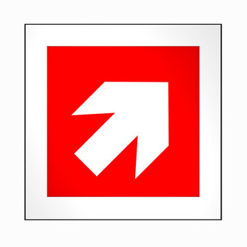 Brandschutzzeichen nach der aktuellen Form der ASR A1.3: Richtungspfeil, rechts oben. 2d render