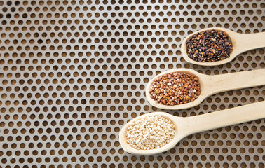Black, red and white quinoa seeds - Chenopodium quinoa