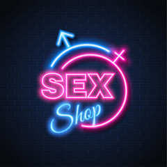 Vector sex shop neon sign gender man woman symbol - obrazy, fototapety, plakaty