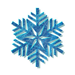 Snowflake blue logo with texture scratched with ice skates on white background