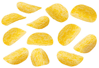 potato chips isolated on a white background, clipping path