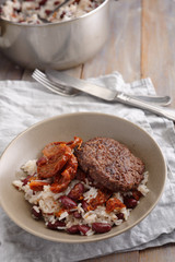 Red bean and rice salad with burger