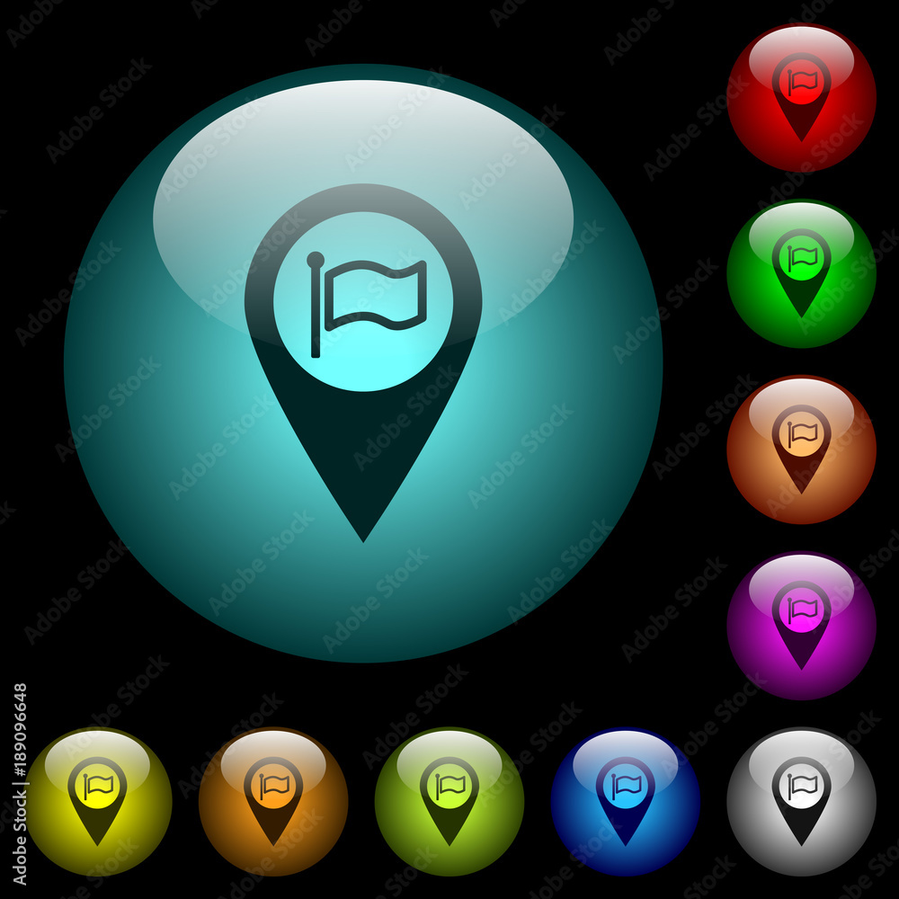 Poster destination gps map location icons in color illuminated glass buttons