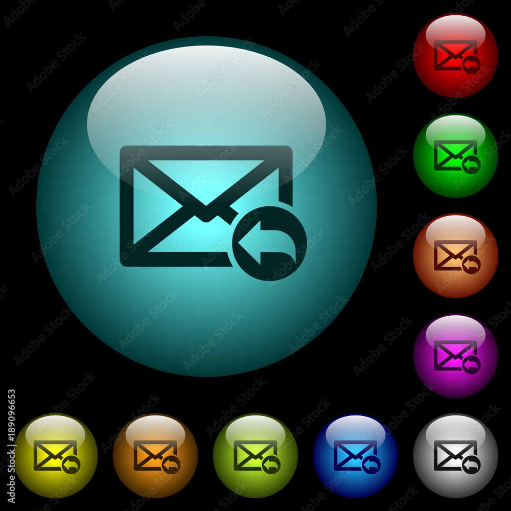 Poster reply mail icons in color illuminated glass buttons