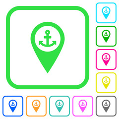 Sea port GPS map location vivid colored flat icons
