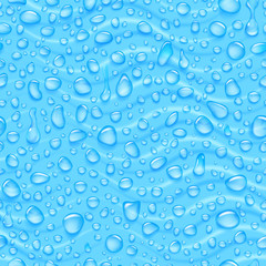 Seamless pattern of waves and water drops of different shapes with shadows in light blue colors
