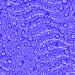 Seamless pattern of waves and water drops of different shapes with shadows in blue colors