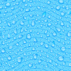 Seamless pattern of waves and water drops of different shapes with shadows in light blue colors