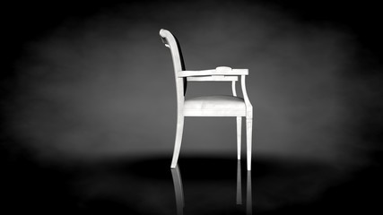 3d rendering of a white chair on a black background