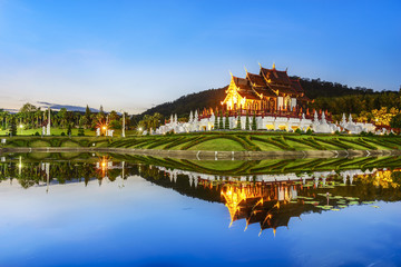 Fototapeta na wymiar Royal Flora Ratchaphruek (Royal Park Rajapruek), Royal Pavilion, landmark of Chiang Mai, Thailand.