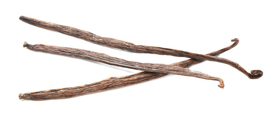 Vanilla sticks on white background