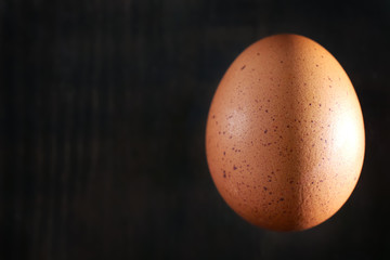 Raw chicken egg on dark table