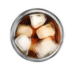 Fototapeta na wymiar Cold cola in glass on white background