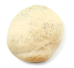 Raw dough with poppy seeds on white background