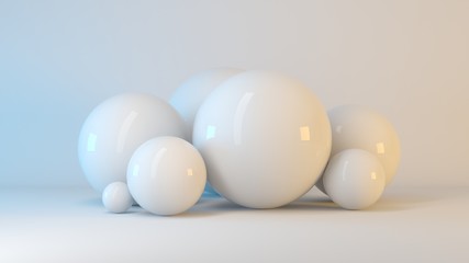 3d rendering of white  balls on a background