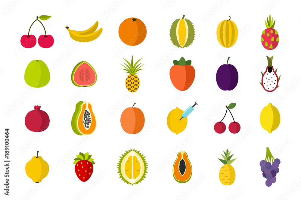 Wall mural fruits icon set, flat style