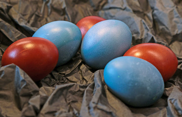 Hand-painted easter eggs on a black paper background