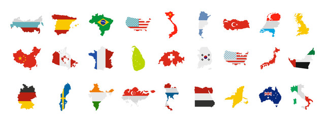 Landmark icon set, flat style